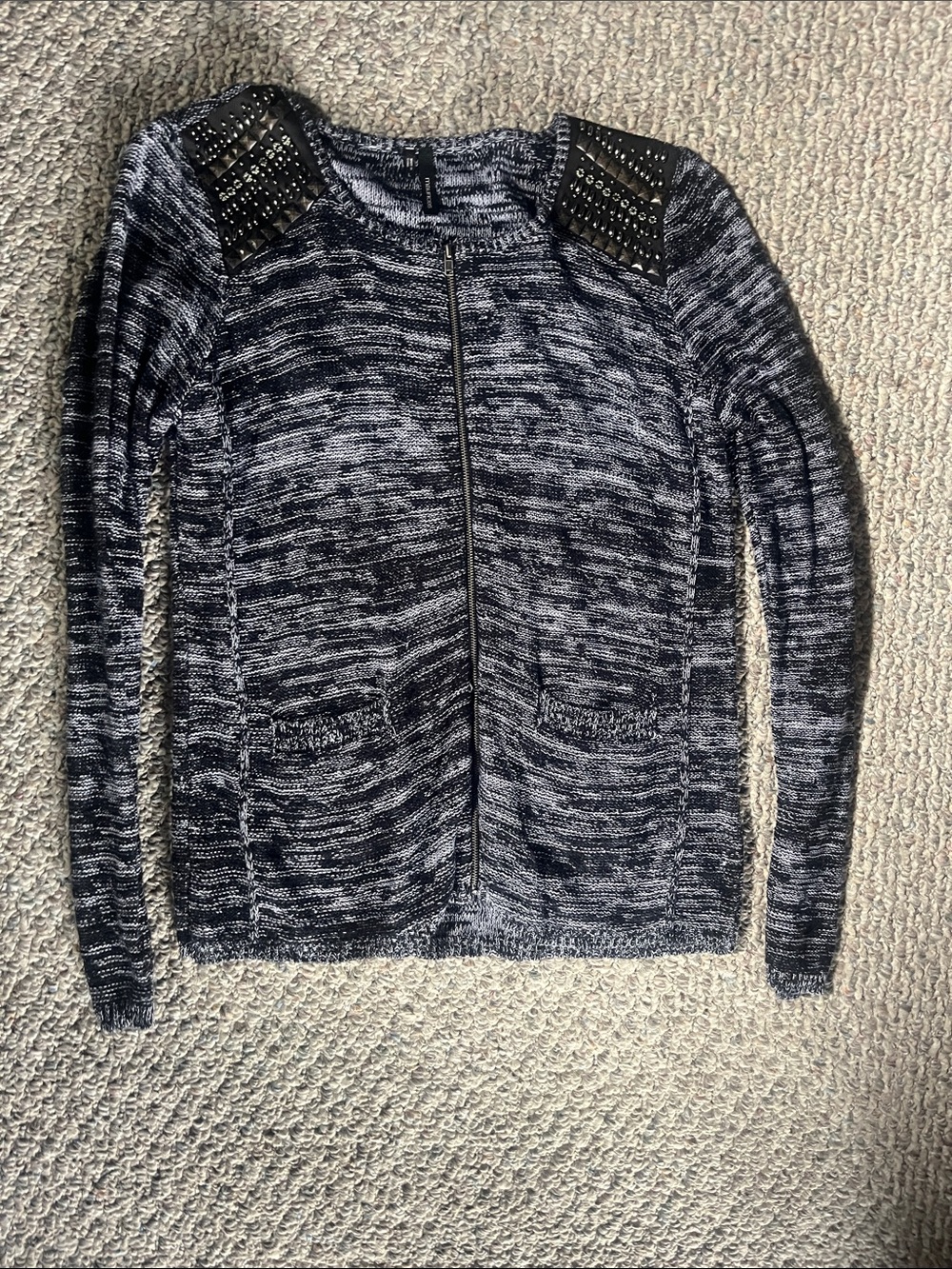 Maurices Black & White Marled Zip Cardigan